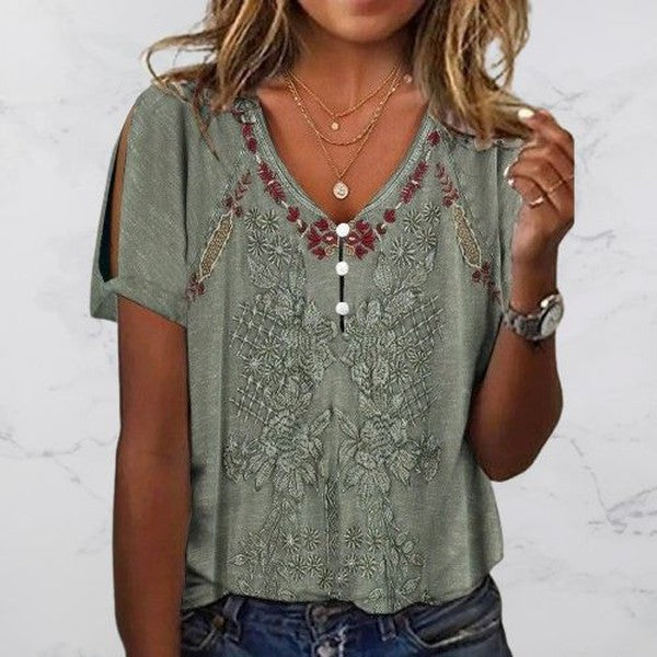 Modern Dark Green Plain Short Sleeve Top