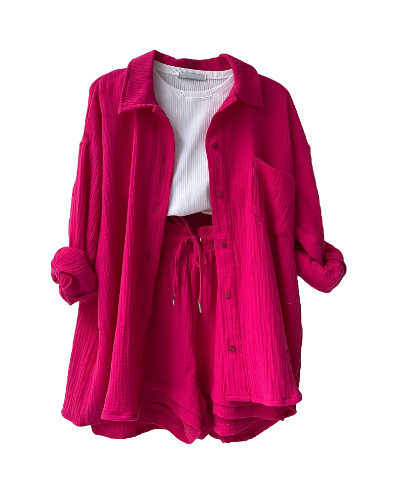 Maylee® | Textured Button-Up Short Set