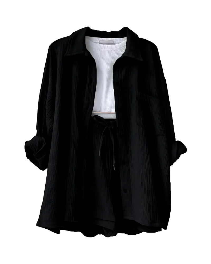 Maylee® | Textured Button-Up Short Set