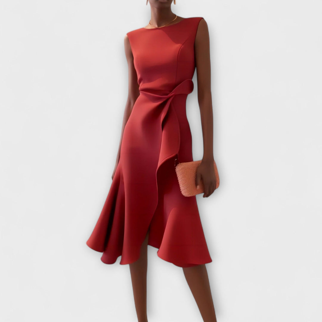 Cornelia™ | Pleated Asymmetrical Midi Dress