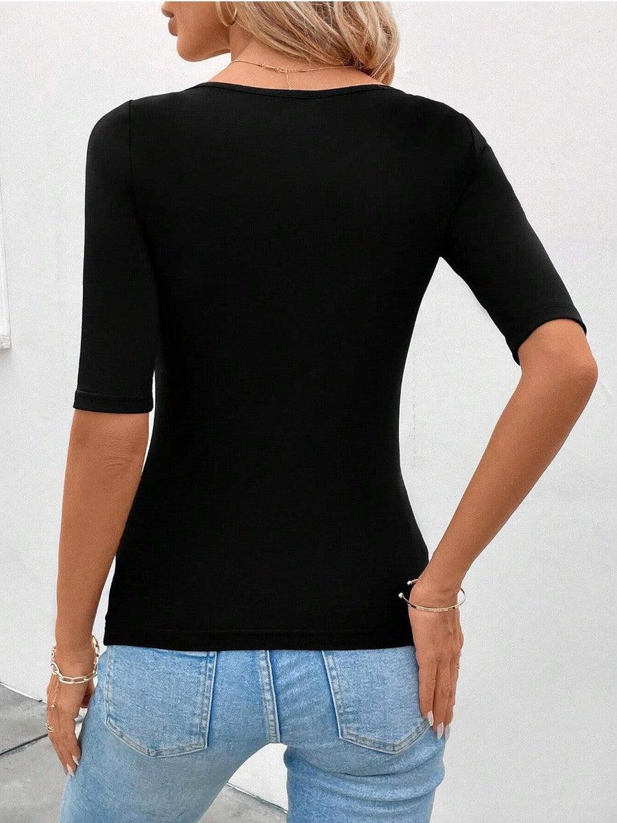 Black Plain Short Sleeve Top