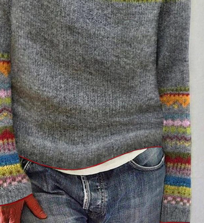 Grey V-Neck Long Sleeve Sweater