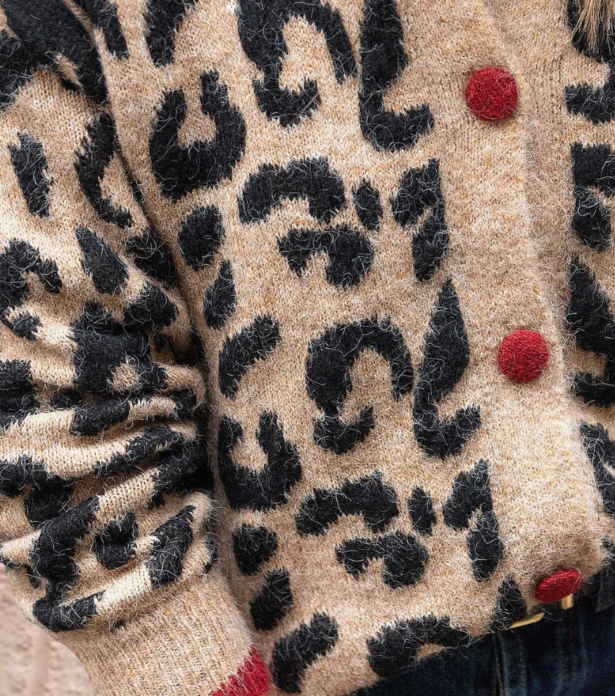 Unique Brown Leopard Print Long Sleeve Cardigan