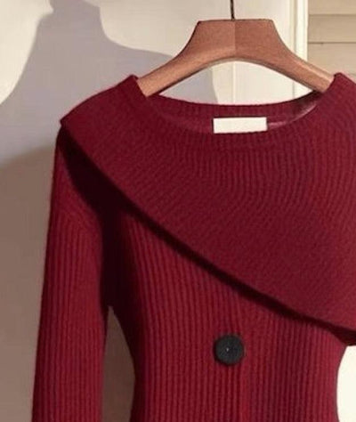 Red Plain Long Sleeve Round Neck Sweater