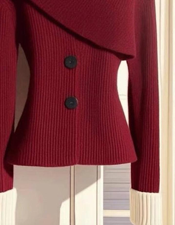 Red Plain Long Sleeve Round Neck Sweater