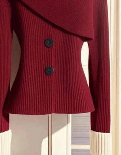 Red Plain Long Sleeve Round Neck Sweater