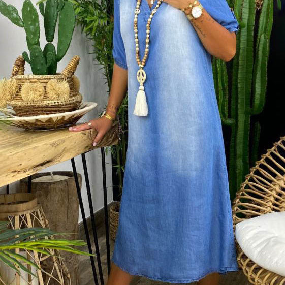 Ilse™ | Summer V Neck Half Denim Dress