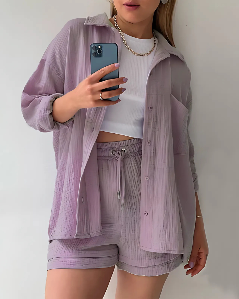 Maylee® | Textured Button-Up Short Set