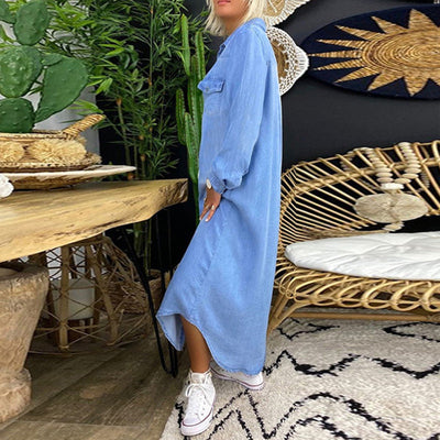 Sofia™ | Long Sleeve Maxi Dress in Denim