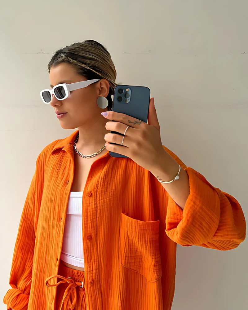 Maylee® | Textured Button-Up Short Set