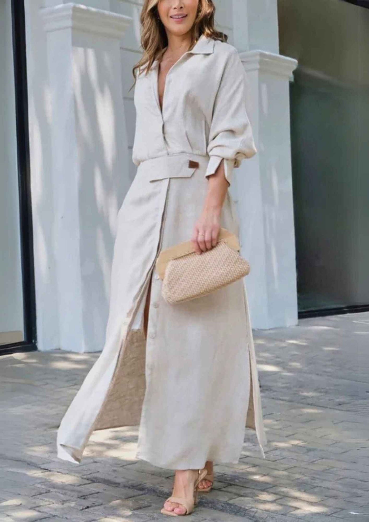 Elegant Long Dress with V-Neckline