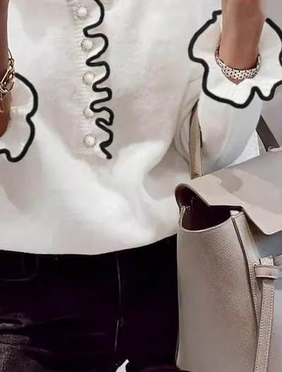 Unique Trim V-Neck Long Sleeve Sweater