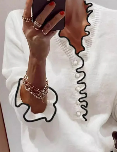 Unique Trim V-Neck Long Sleeve Sweater
