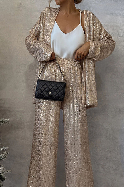 Glimmer® | Sequin Wide-Leg Jumpsuit