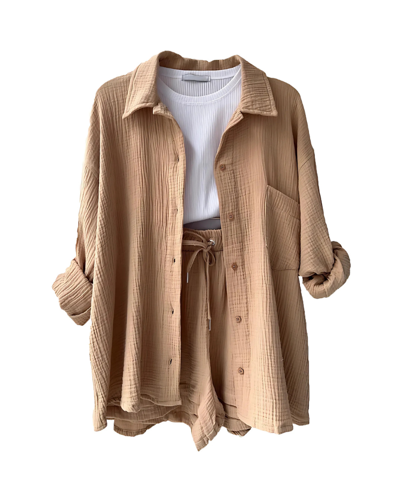 Maylee® | Textured Button-Up Short Set