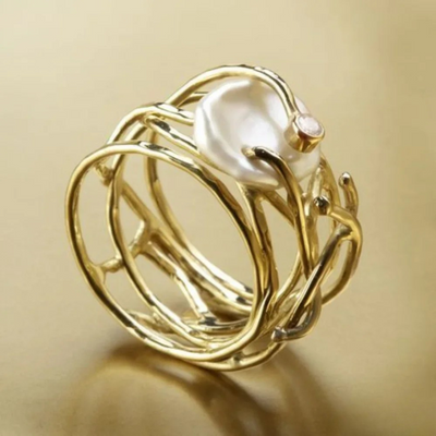 Elysian Vale™ | Golden Pearl Embrace Ring