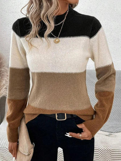 Popular Color Block Long Sleeve Sweater