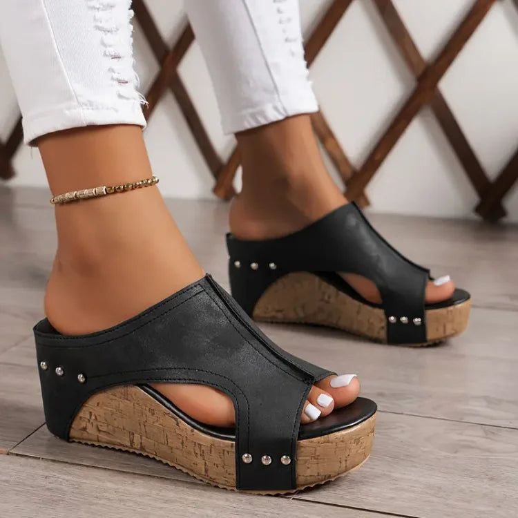 Faith - Elegant Rubber Sole Buckle Wedge Sandals