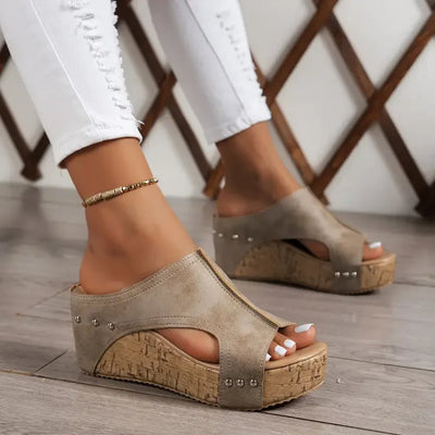 Faith - Elegant Rubber Sole Buckle Wedge Sandals
