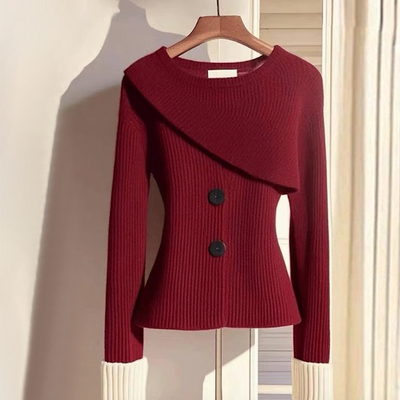 Red Plain Long Sleeve Round Neck Sweater
