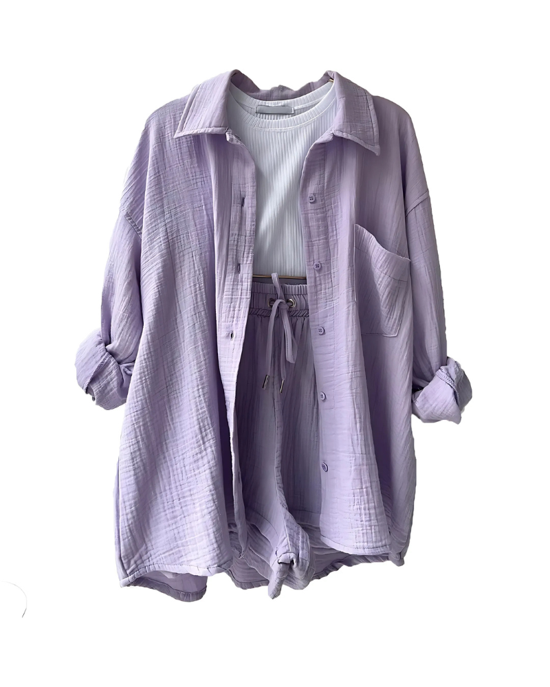 Maylee® | Textured Button-Up Short Set