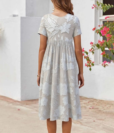 Basic Round Neck Short Sleeve Midi Dress