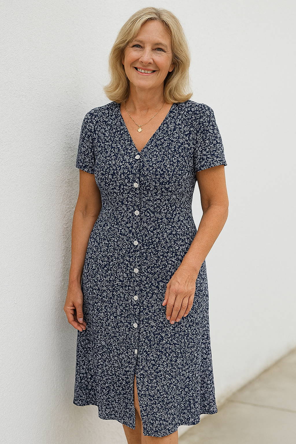 Thalira™ | Button V-Neck Summer Dress