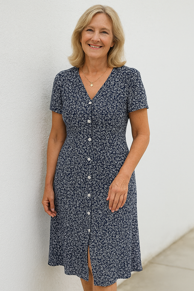 Thalira™ | Button V-Neck Summer Dress