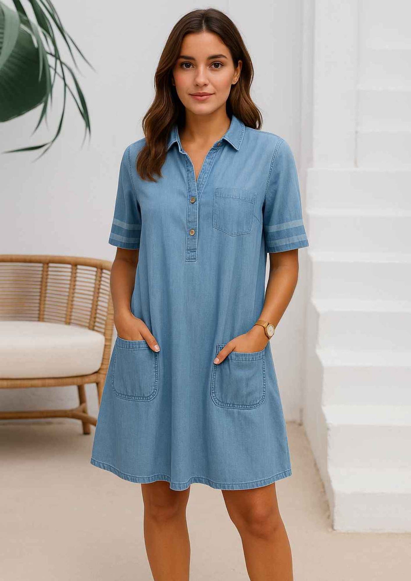 Denim Mini Dress with Side Pockets