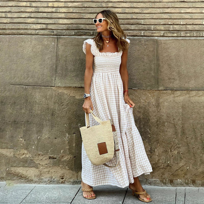 Demi™ | Long dress with ruffled sleeves and checked ruffles