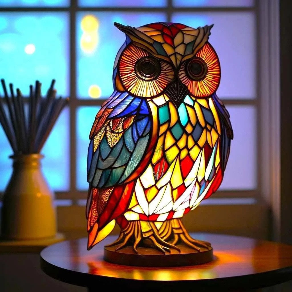 Merlin | Magical Owl Lamp in Colored Glass