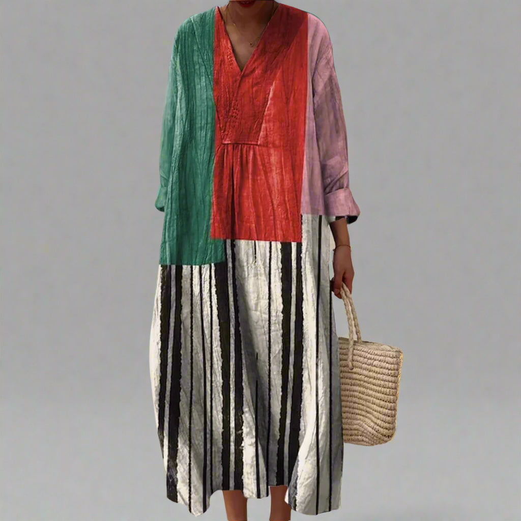 Harriet | Color Block Striped Cotton Maxi Dress