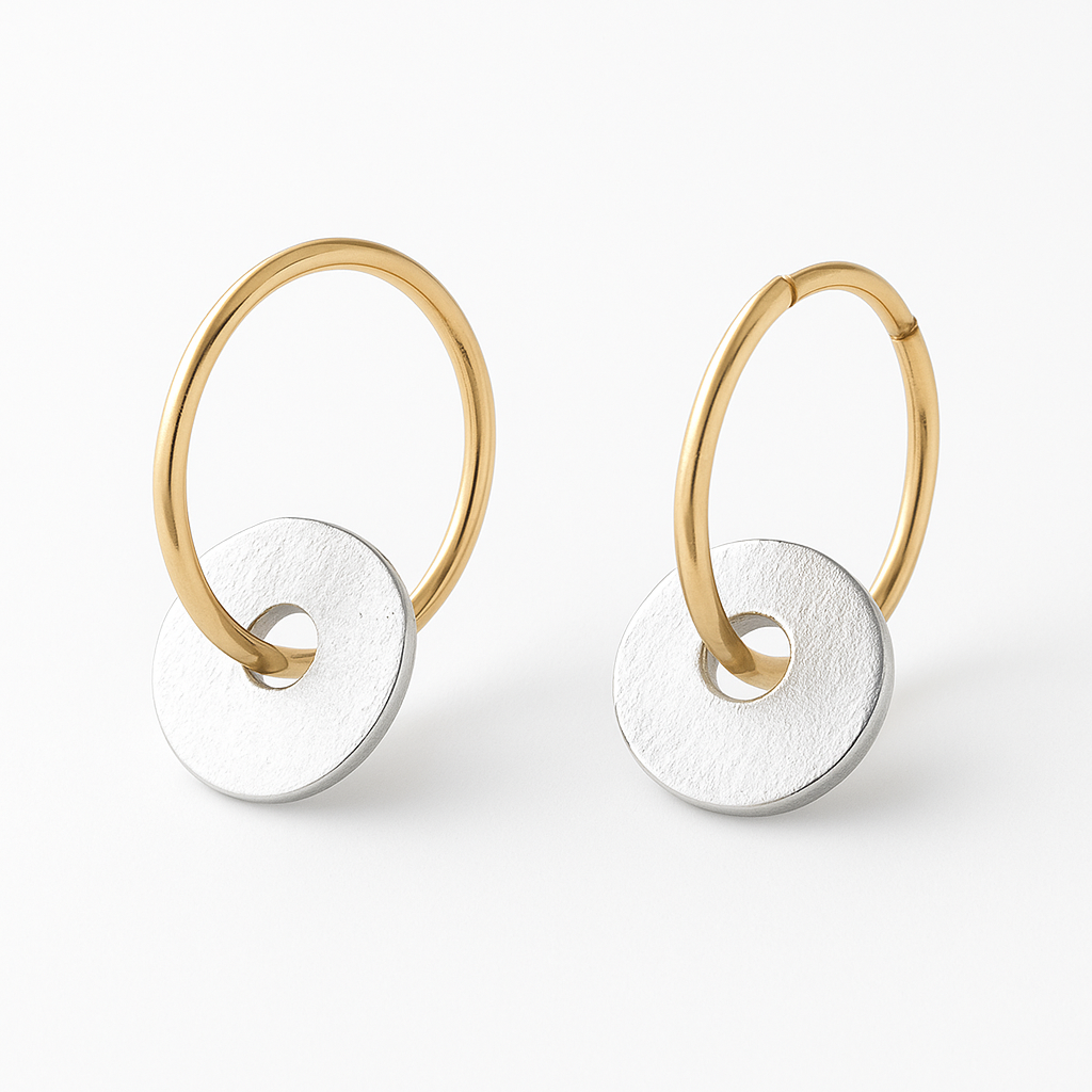 Aurelin™ | Gilded Harmony Hoops and Silvered Elegance Earrings
