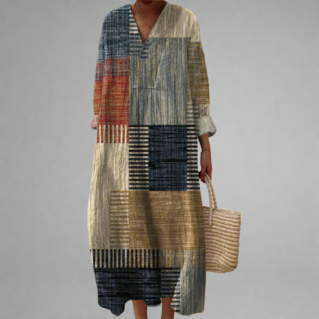 Harriet | Earth Tone Patchwork Relaxed Maxi Dress