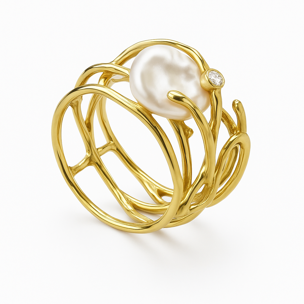 Elysian Vale™ | Golden Pearl Embrace Ring