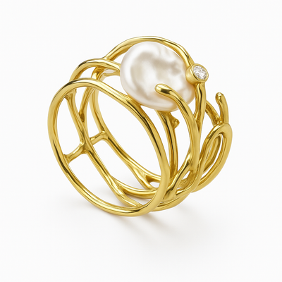 Elysian Vale™ | Golden Pearl Embrace Ring