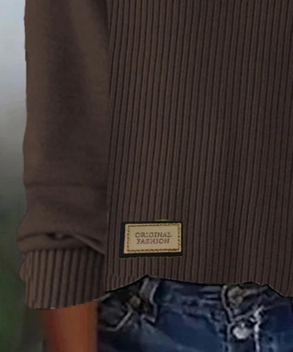 Coffee Plain Round Neck Sweater