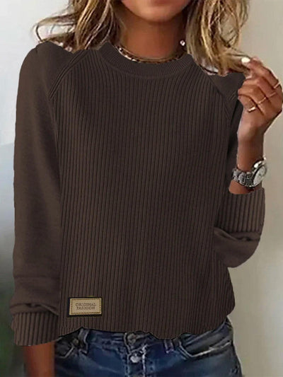 Coffee Plain Round Neck Sweater