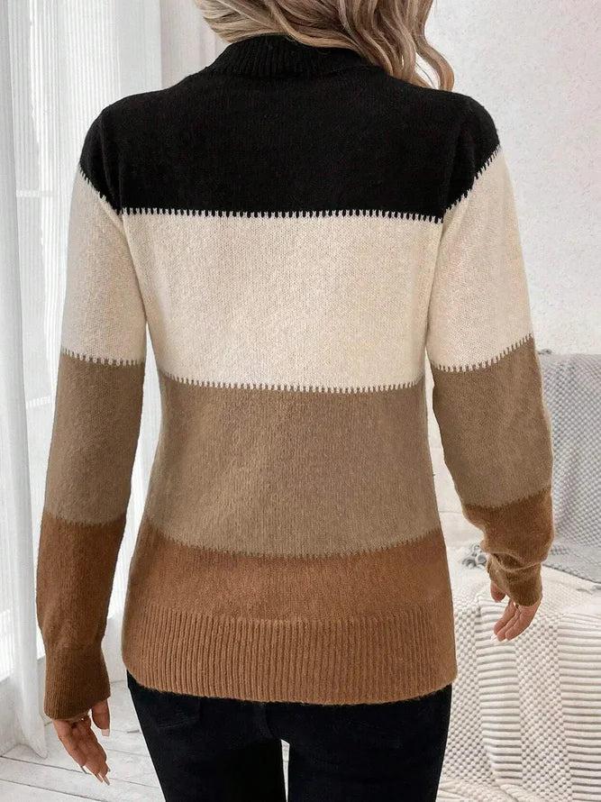 Popular Color Block Long Sleeve Sweater
