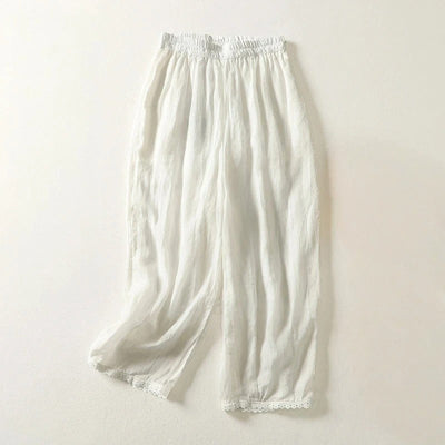 Ysolde® | Casual Linen Pants with Lace Trim