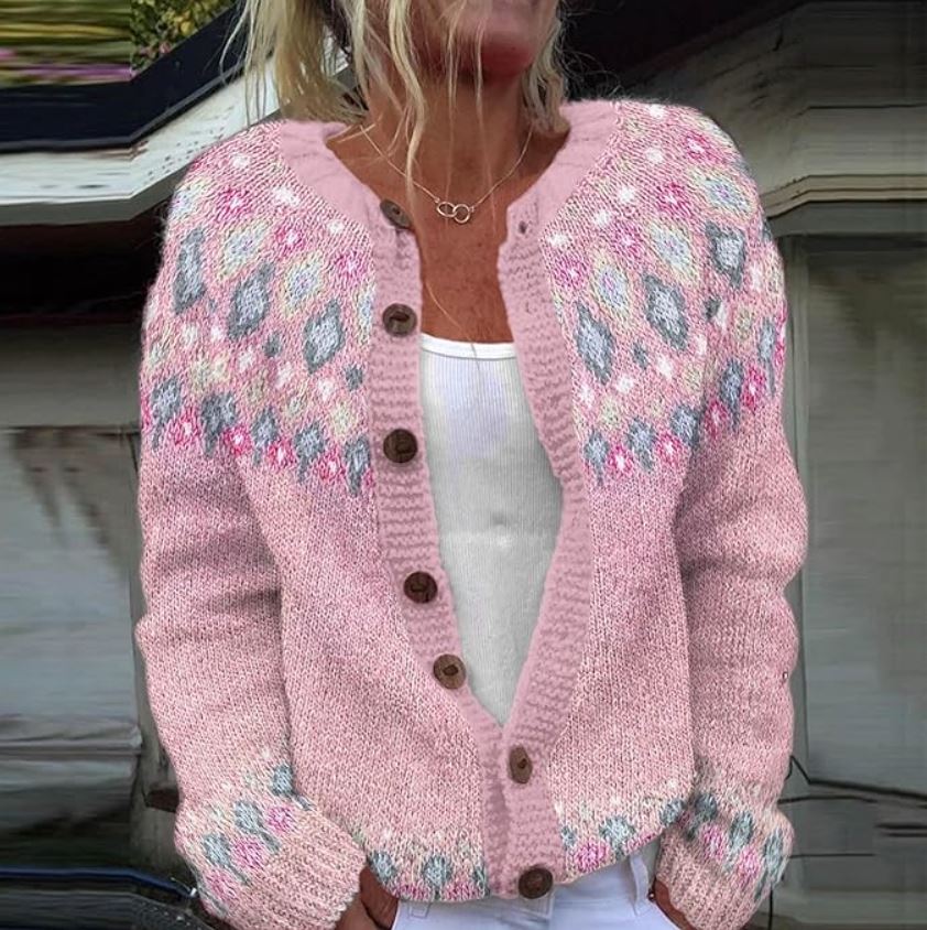 Elara™ | Blush Knit Cardigan with Pattern