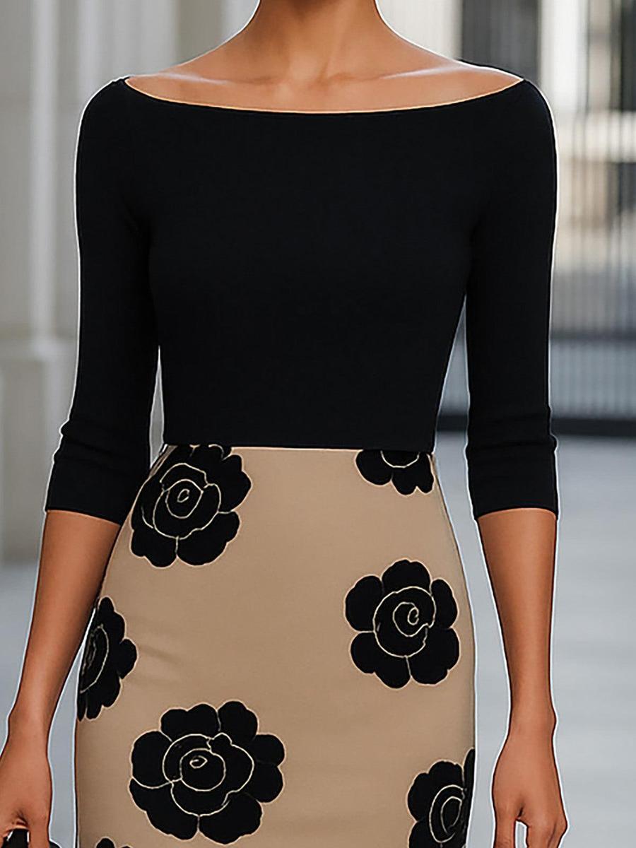 Groovy Black Boat Neck Midi Dress