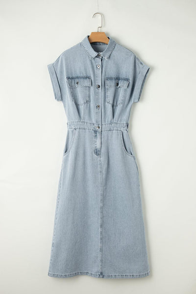 Sofia® | Elegant Denim Dress with Short Batwing Sleeves