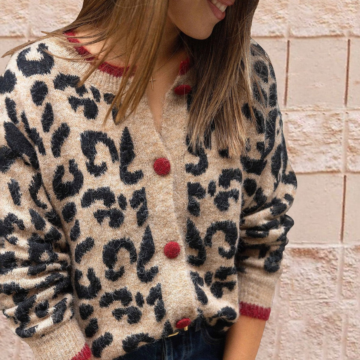 Unique Brown Leopard Print Long Sleeve Cardigan